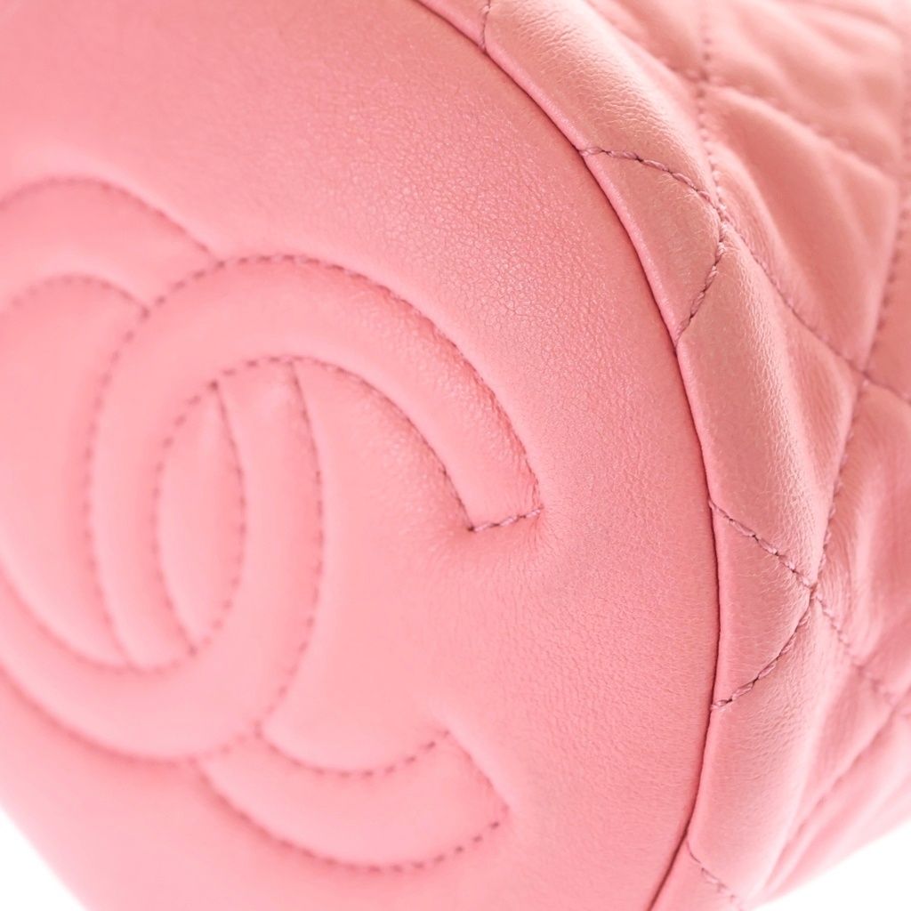 Chanel CC Logo Coco Ball Lambskin Leather Drawstring Chain Shoulder Bag Pink — view 5