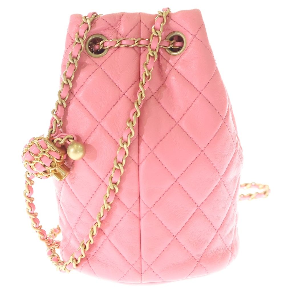 Chanel CC Logo Coco Ball Lambskin Leather Drawstring Chain Shoulder Bag Pink — view 2