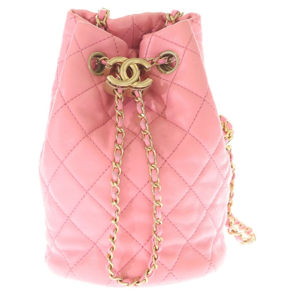 Chanel CC Logo Coco Ball Lambskin Leather Drawstring Chain Shoulder Bag Pink