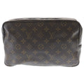 Louis Vuitton Monogram Trousse Toilet Clutch Case Pouch Brown Leather Gold