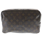 Louis Vuitton Monogram Trousse Toilet Clutch Case Pouch Brown Leather Gold