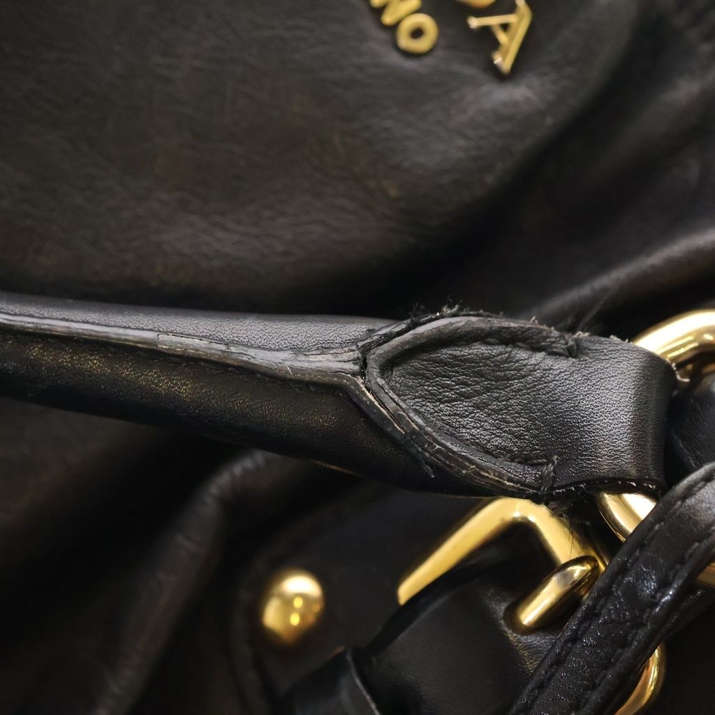 Prada 2-Way Tote Shoulder Bag Black Leather Gold — view 6