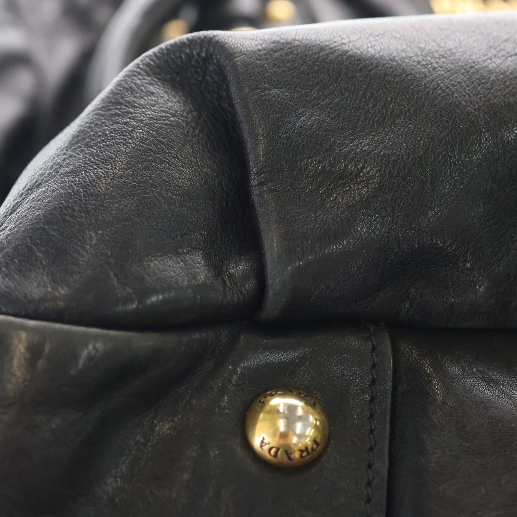 Prada 2-Way Tote Shoulder Bag Black Leather Gold — view 5