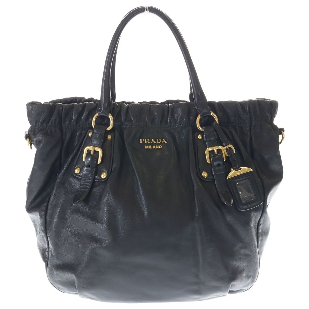Prada 2-Way Tote Shoulder Bag Black Leather Gold