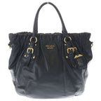 Prada 2-Way Tote Shoulder Bag Black Leather Gold