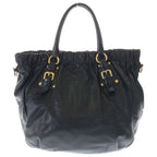 Prada 2-Way Tote Shoulder Bag Black Leather Gold — view 2