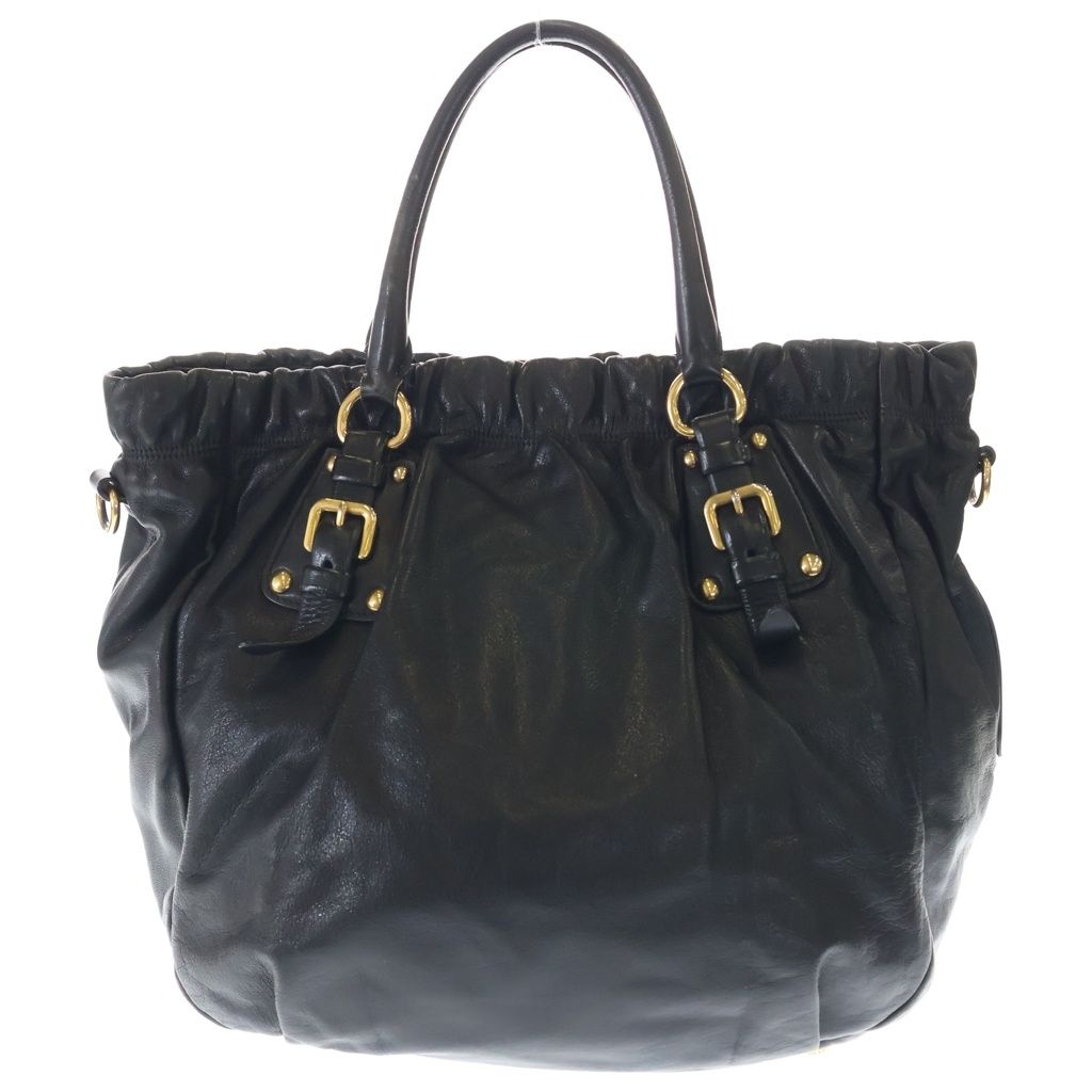 Prada 2-Way Tote Shoulder Bag Black Leather Gold — view 2