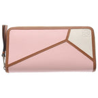 Loewe Puzzle Zip Around Wallet Pink Brown Calf Leather Multicolor Silver