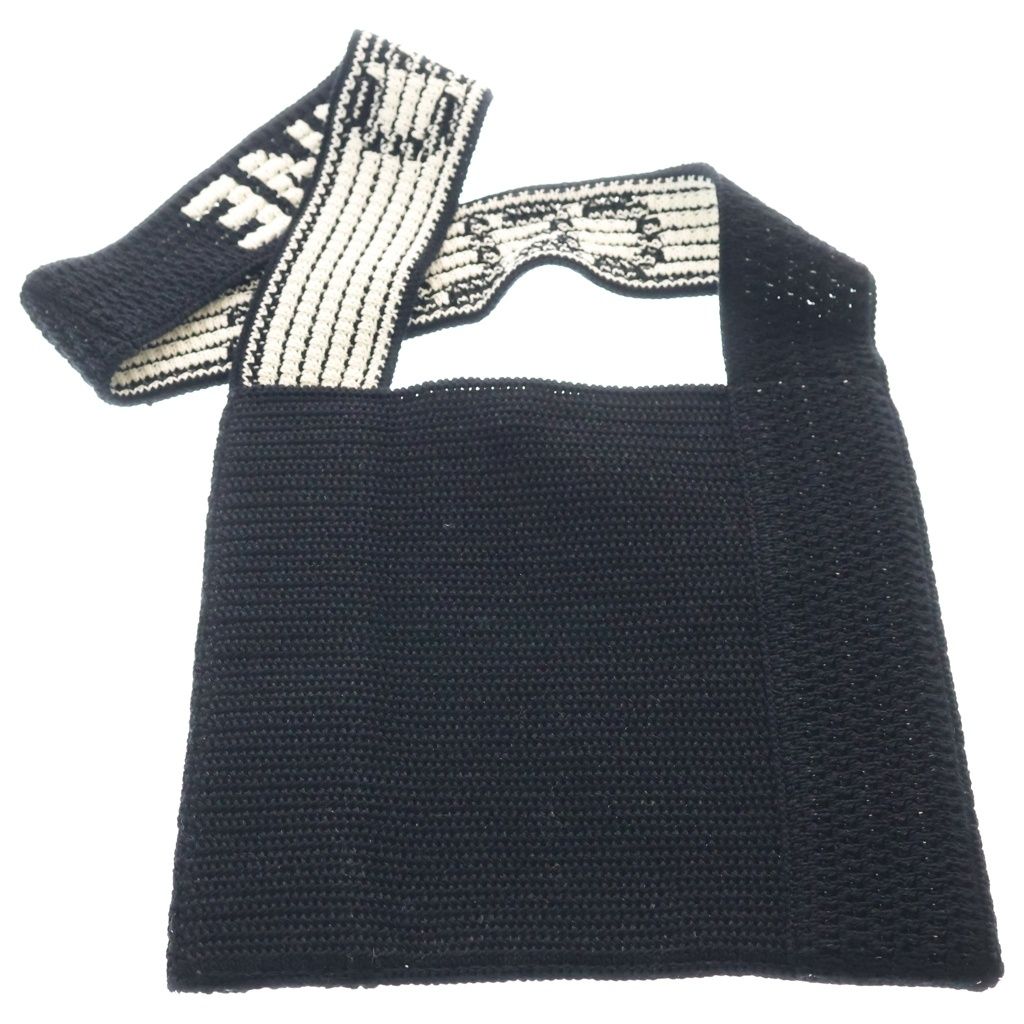 Celine Crochet Strap Logo Cotton Tote Black — view 2