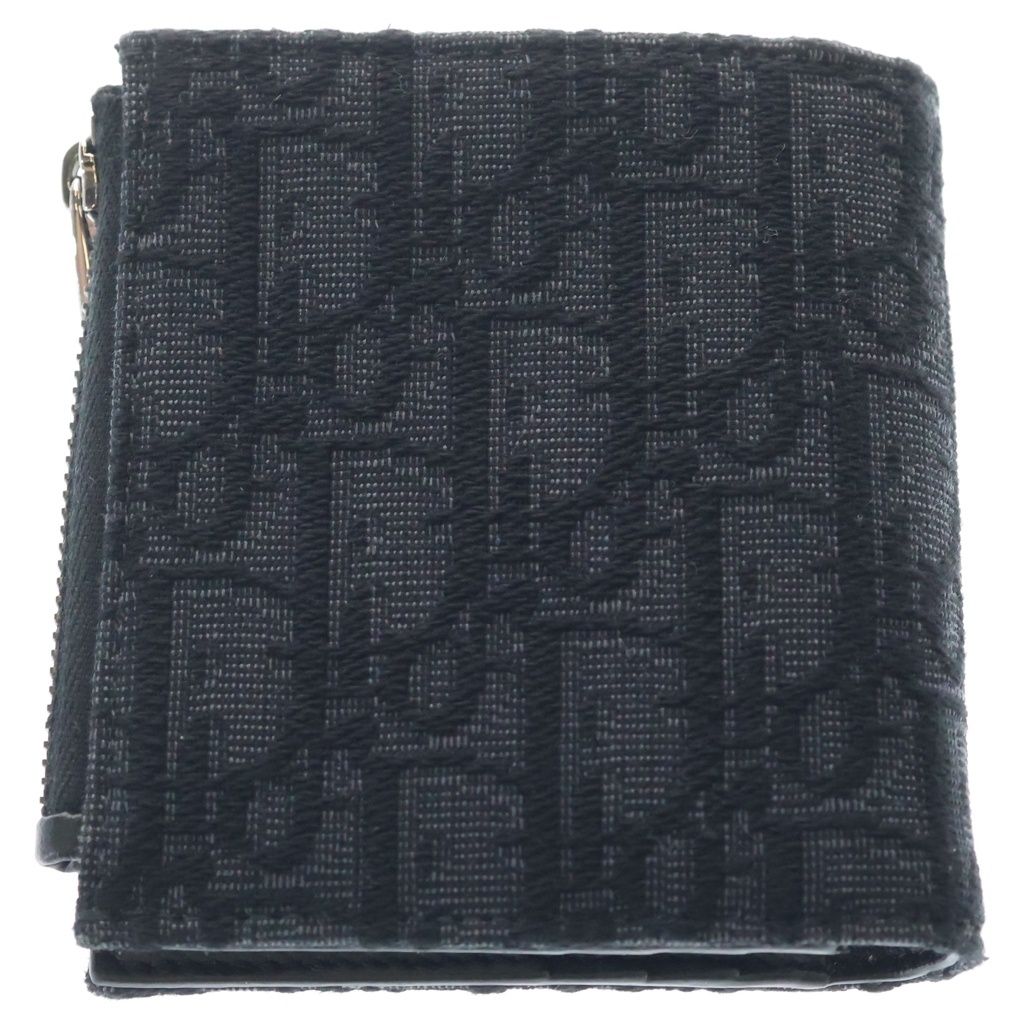 Dior Oblique Jacquard Bifold Wallet Compact Coin Case Black Silver — view 2