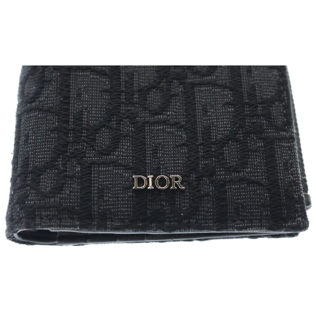 Dior Oblique Jacquard Bifold Wallet Compact Coin Case Black Silver — view 5