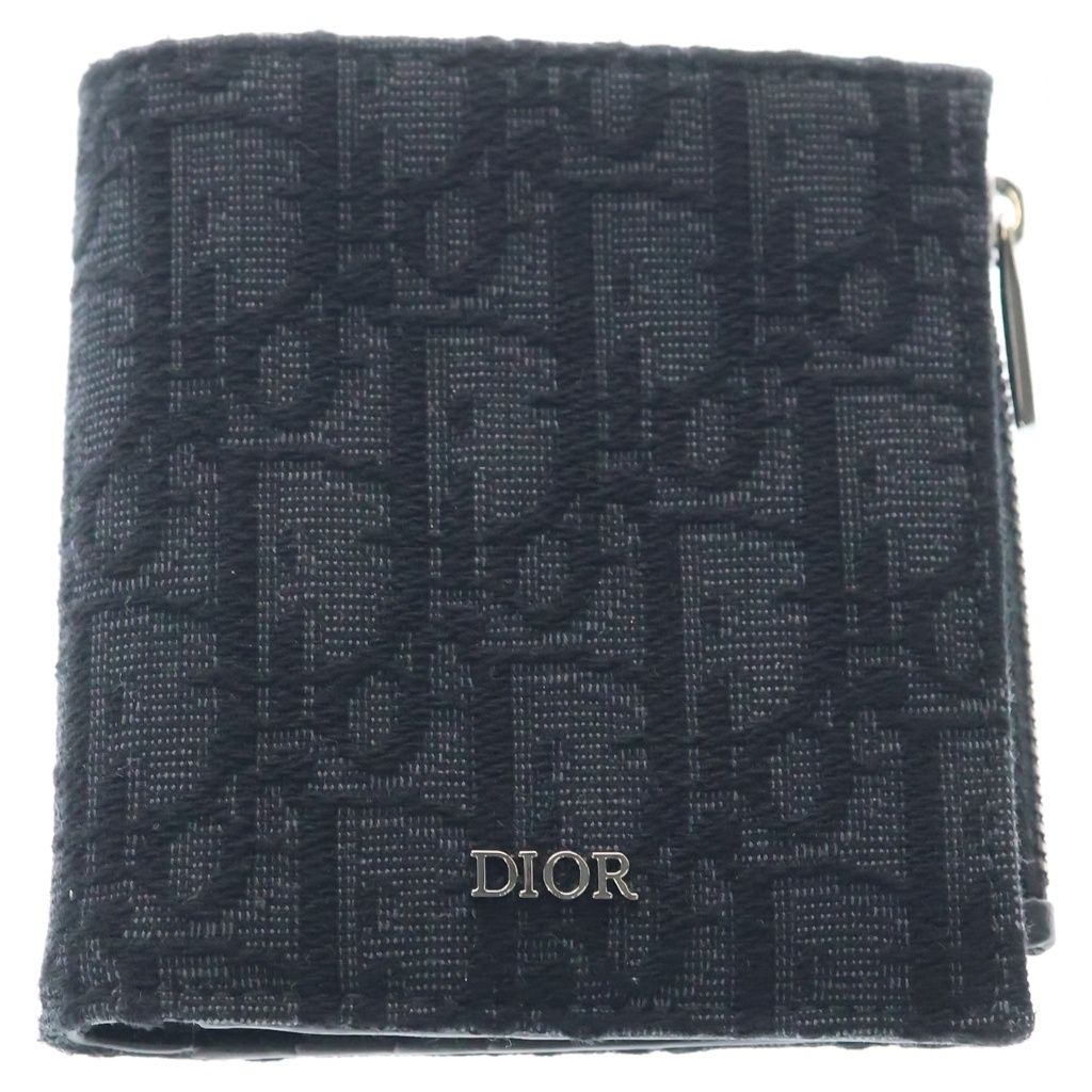 Dior Oblique Jacquard Bifold Wallet Compact Coin Case Black Silver