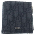 Dior Oblique Jacquard Bifold Wallet Compact Coin Case Black Silver