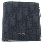 Dior Oblique Jacquard Bifold Wallet Compact Coin Case Black Silver