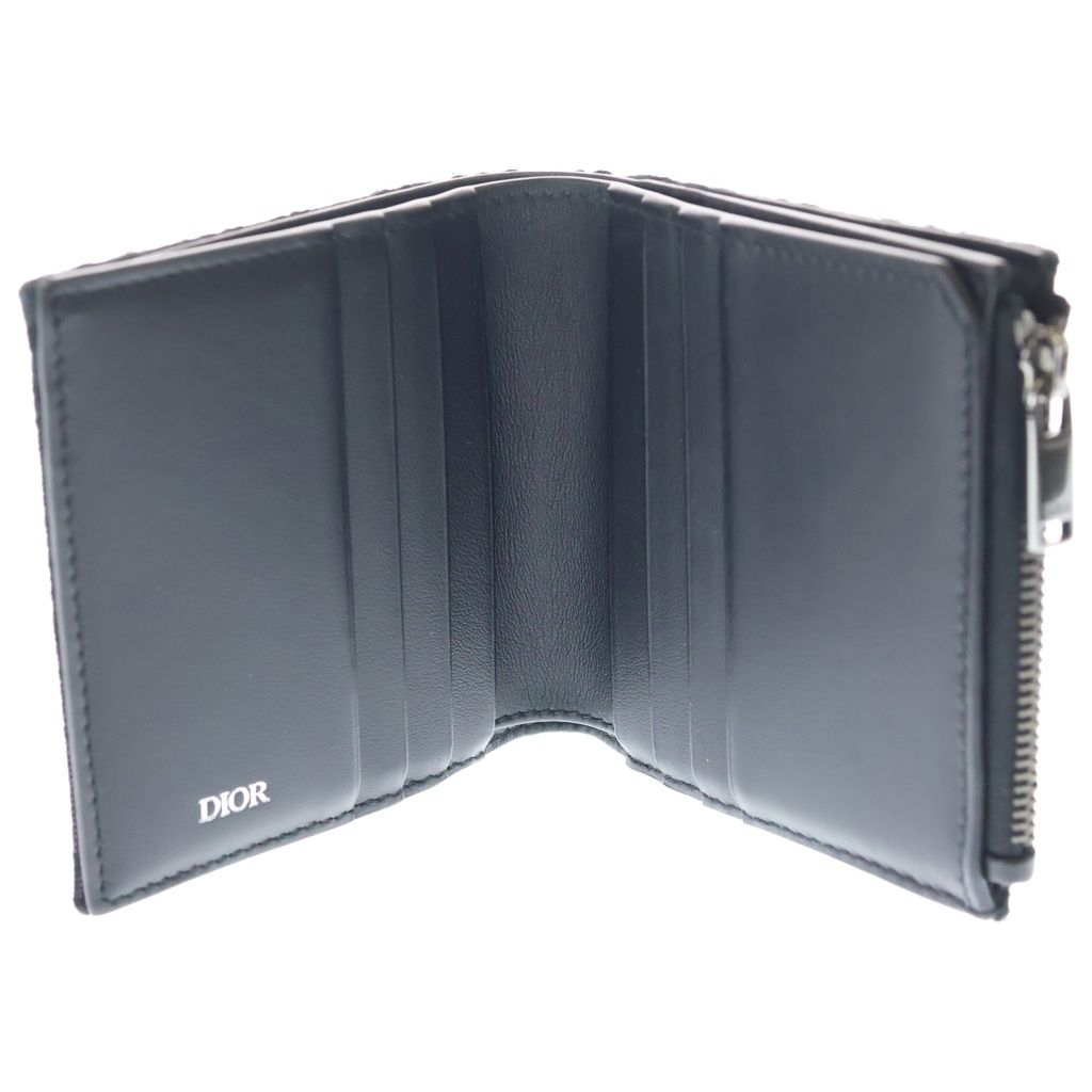 Dior Oblique Jacquard Bifold Wallet Compact Coin Case Black Silver — view 4