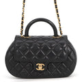 Chanel Chain Shoulder Bag Quilted CC Logo Top Handle Lambskin 2-Way Black