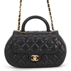 Chanel Chain Shoulder Bag Quilted CC Logo Top Handle Lambskin 2-Way Black
