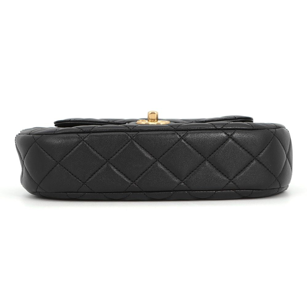 Chanel Chain Shoulder Bag Quilted CC Logo Top Handle Lambskin 2-Way Black — view 3