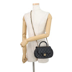 Chanel Chain Shoulder Bag Quilted CC Logo Top Handle Lambskin 2-Way Black — view 5