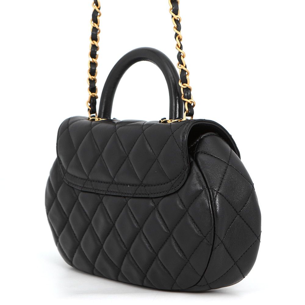 Chanel Chain Shoulder Bag Quilted CC Logo Top Handle Lambskin 2-Way Black — view 2