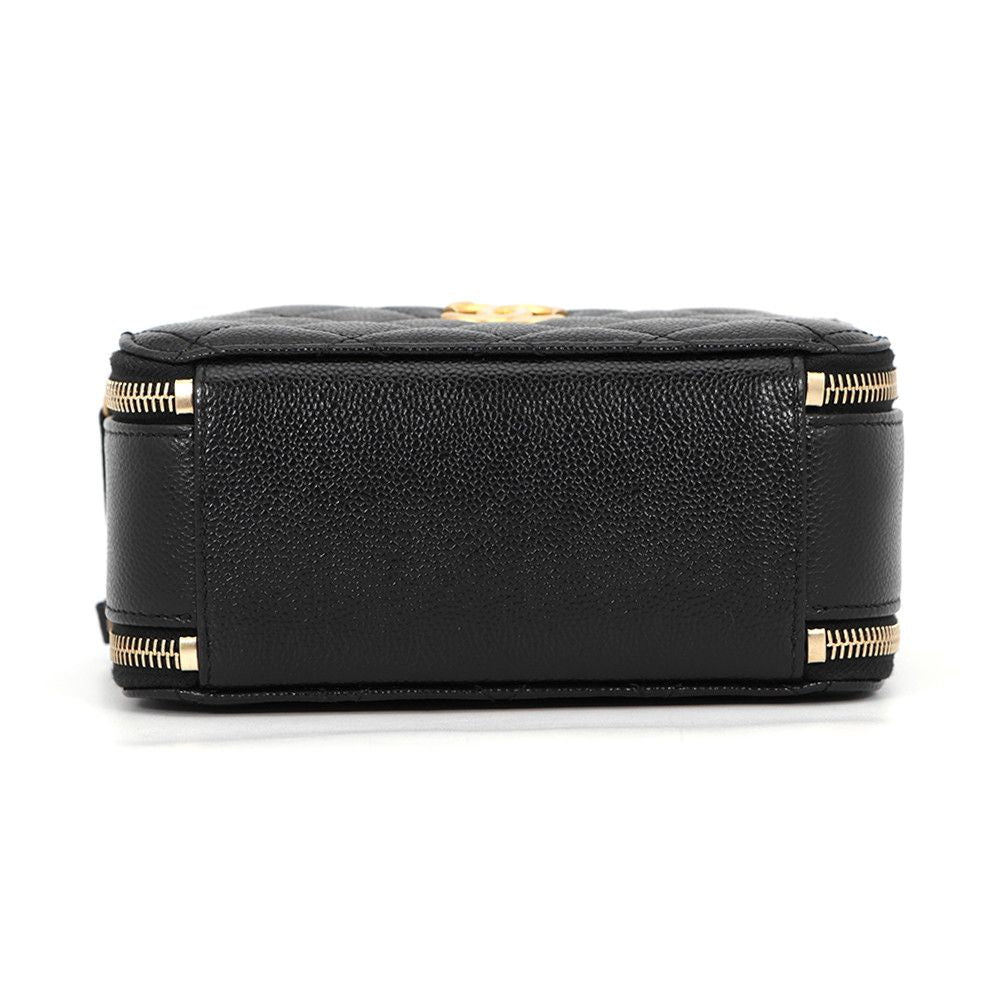 Chanel Chain Shoulder Bag CC Logo Quilted Vanity Top Handle Caviar Leather Black — view 3