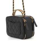 Chanel Chain Shoulder Bag CC Logo Quilted Vanity Top Handle Caviar Leather Black — view 2