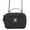 Chanel Chain Shoulder Bag CC Logo Quilted Vanity Top Handle Caviar Leather Black