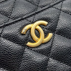 Chanel Chain Shoulder Bag CC Logo Quilted Vanity Top Handle Caviar Leather Black — view 9
