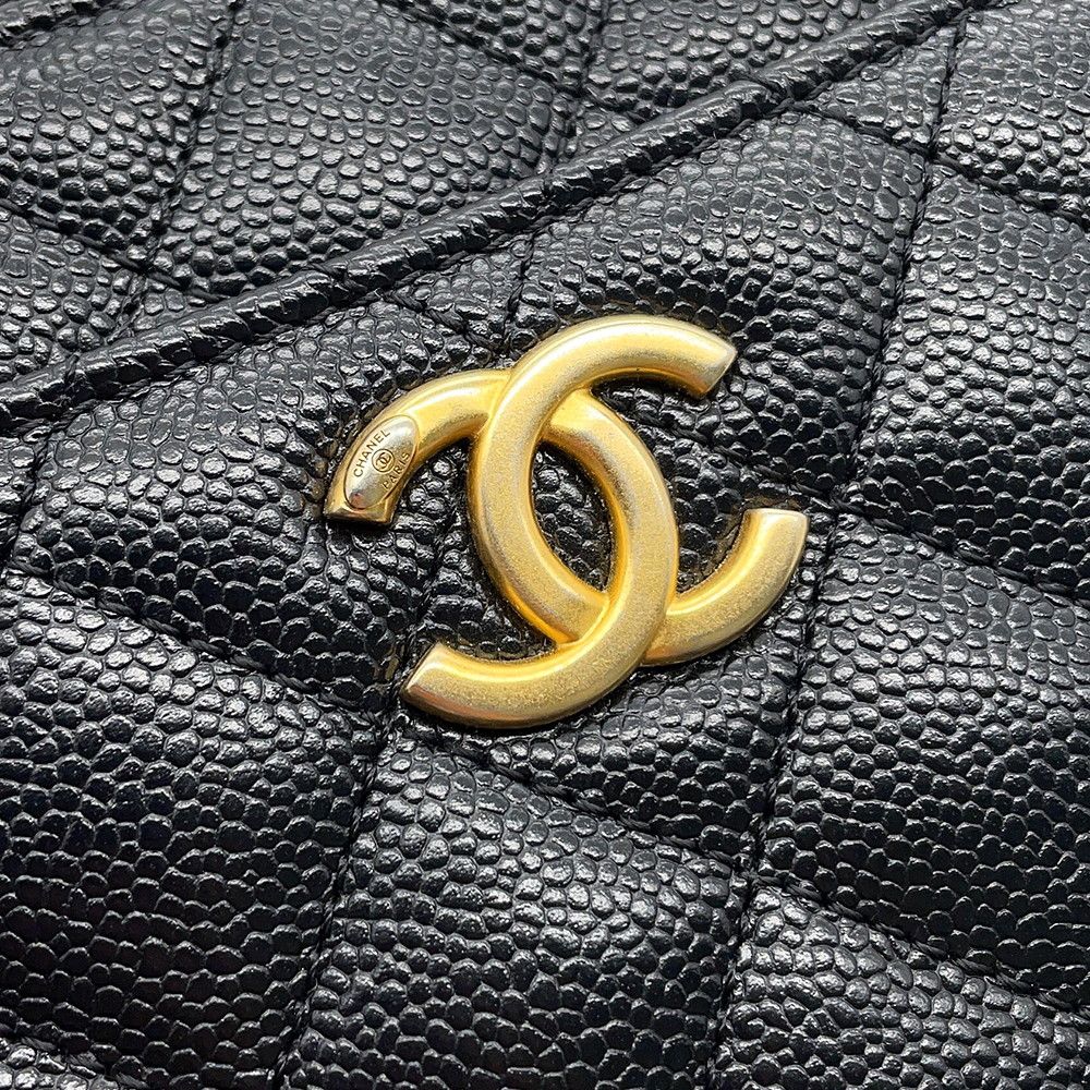 Chanel Chain Shoulder Bag CC Logo Quilted Vanity Top Handle Caviar Leather Black — view 9