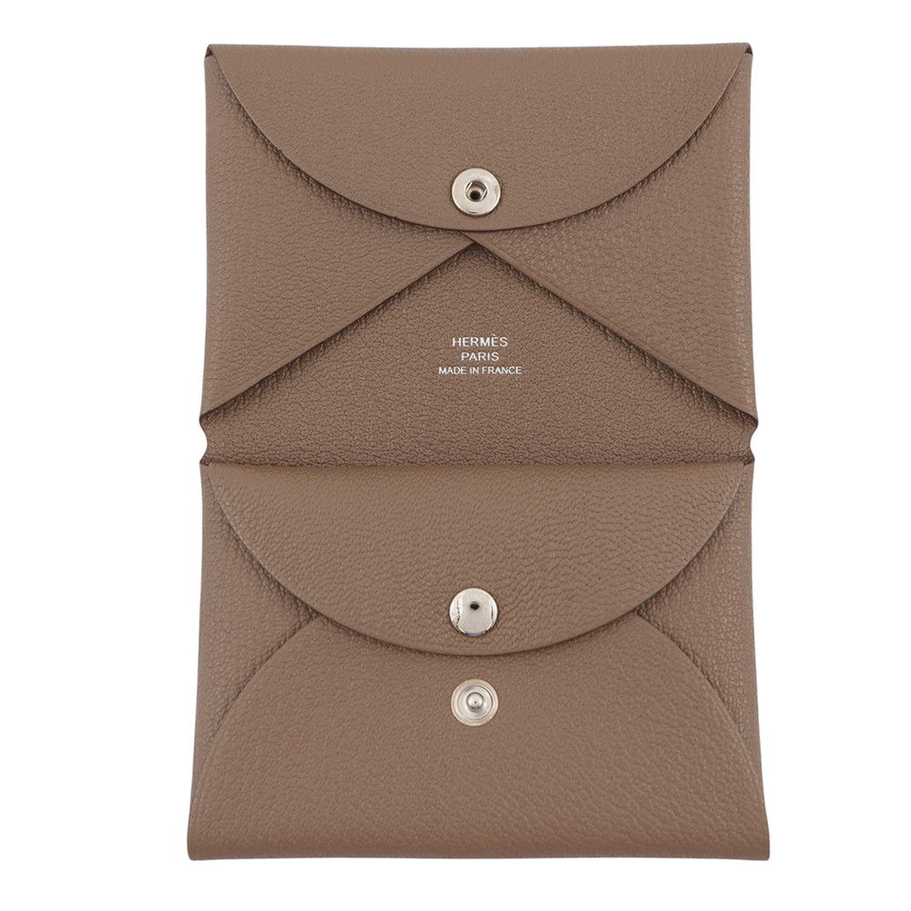 Hermes Coin Case Calvi Duo Etoupe Silver Chevre Mysore — view 5