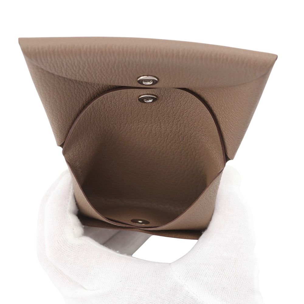Hermes Coin Case Calvi Duo Etoupe Silver Chevre Mysore — view 4