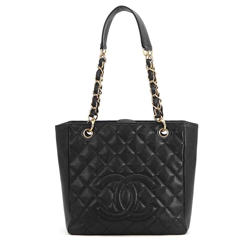 Chanel Tote Quilted CC Logo Petite Shopping PST Black