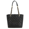 Chanel Tote Quilted CC Logo Petite Shopping PST Black