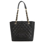 Chanel Tote Quilted CC Logo Petite Shopping PST Black