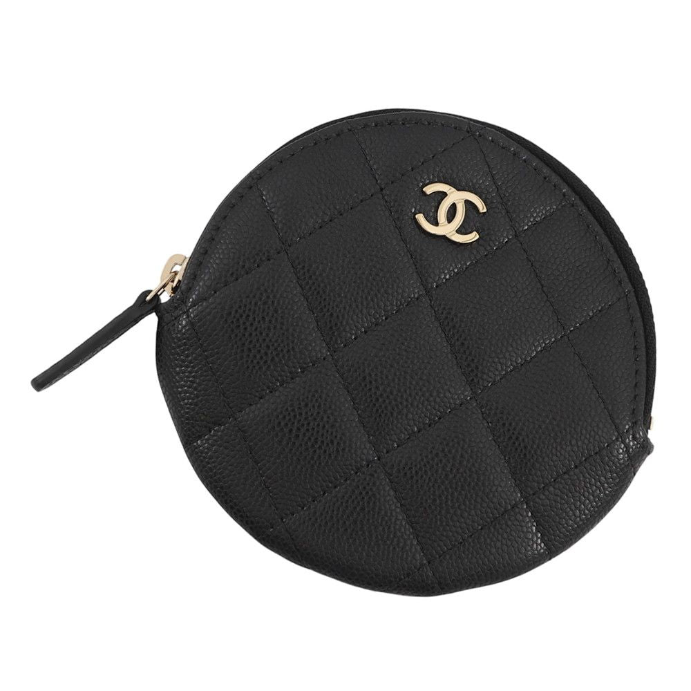 Chanel Coin Case Quilted CC Logo Caviar Leather Wallet Black