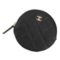 Chanel Coin Case Quilted CC Logo Caviar Leather Wallet Black