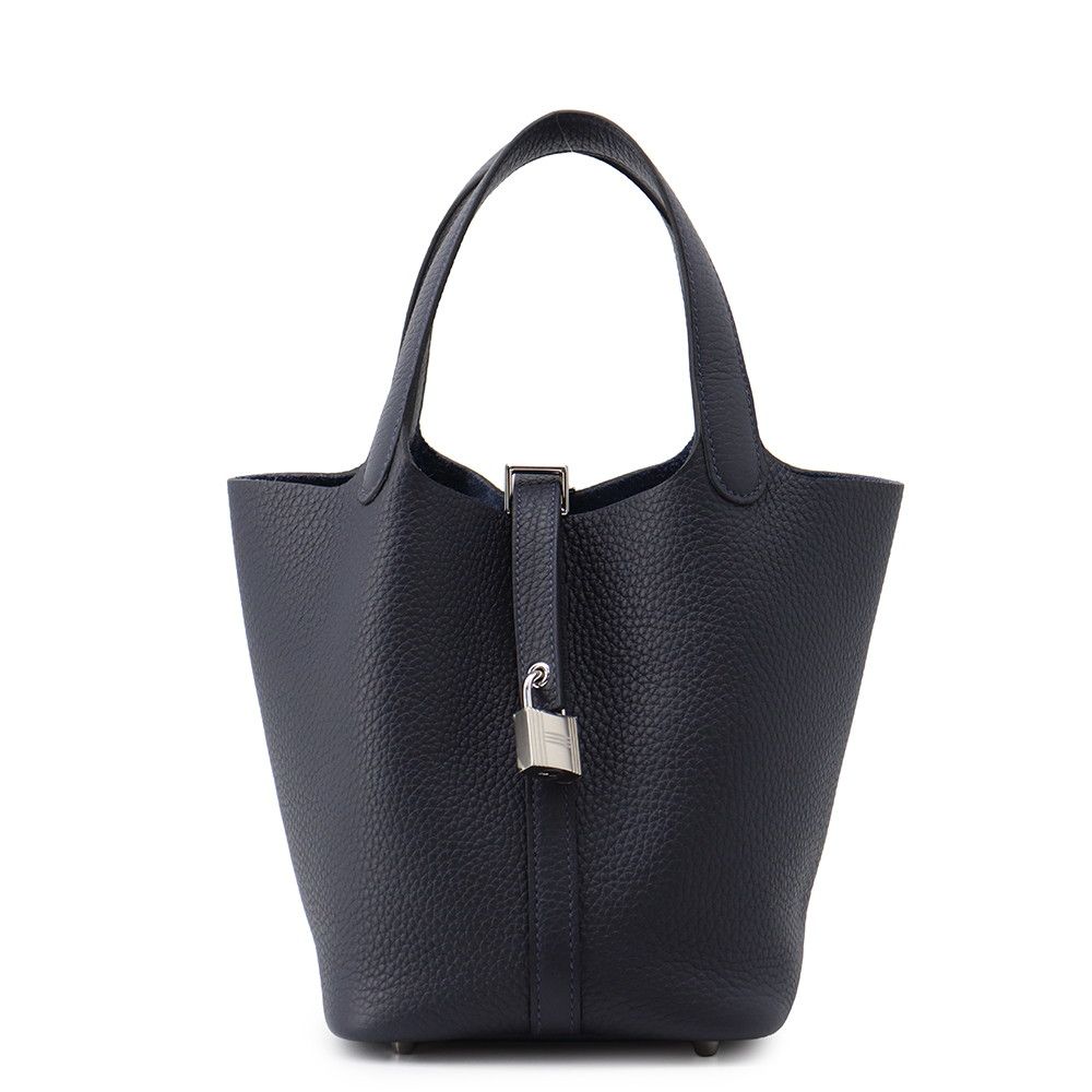 Hermes Handbag Picotin Lock PM Blue Nuit Silver Taurillon Clemence
