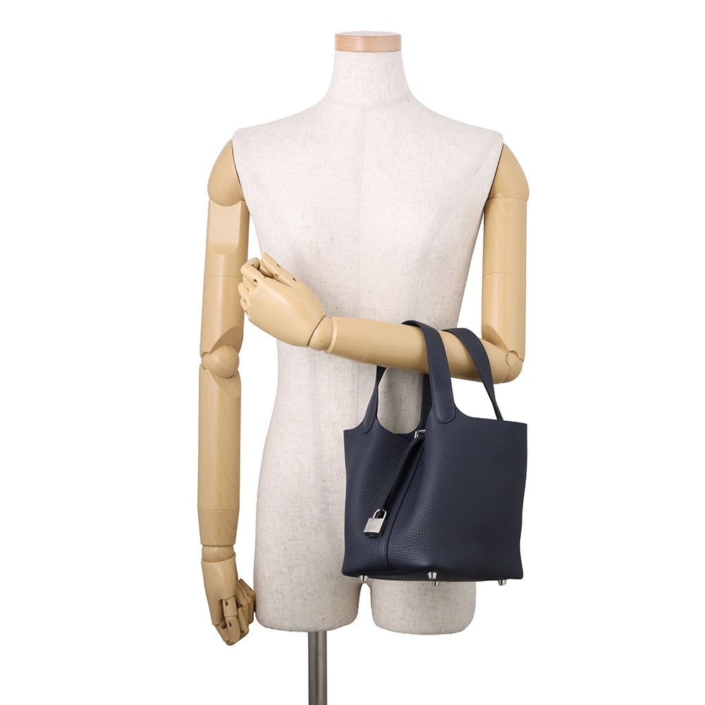 Hermes Handbag Picotin Lock PM Blue Nuit Silver Taurillon Clemence — view 4