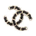 Chanel Brooch CC Logo Leather 22 Black