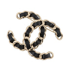 Chanel Brooch CC Logo Leather 22 Black