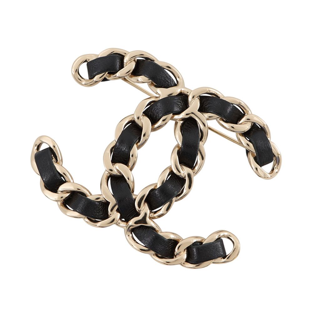 Chanel Brooch CC Logo Leather 22 Black