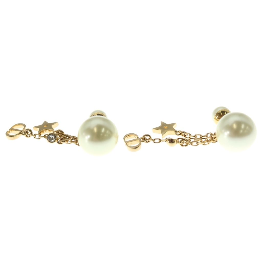 Dior CD Logo Pearl Rhinestone Earrings Gold — view 3