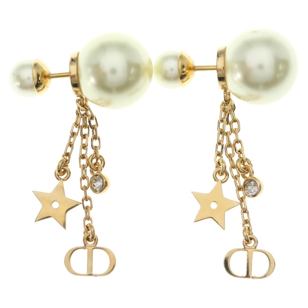 Dior CD Logo Pearl Rhinestone Earrings Gold — view 2