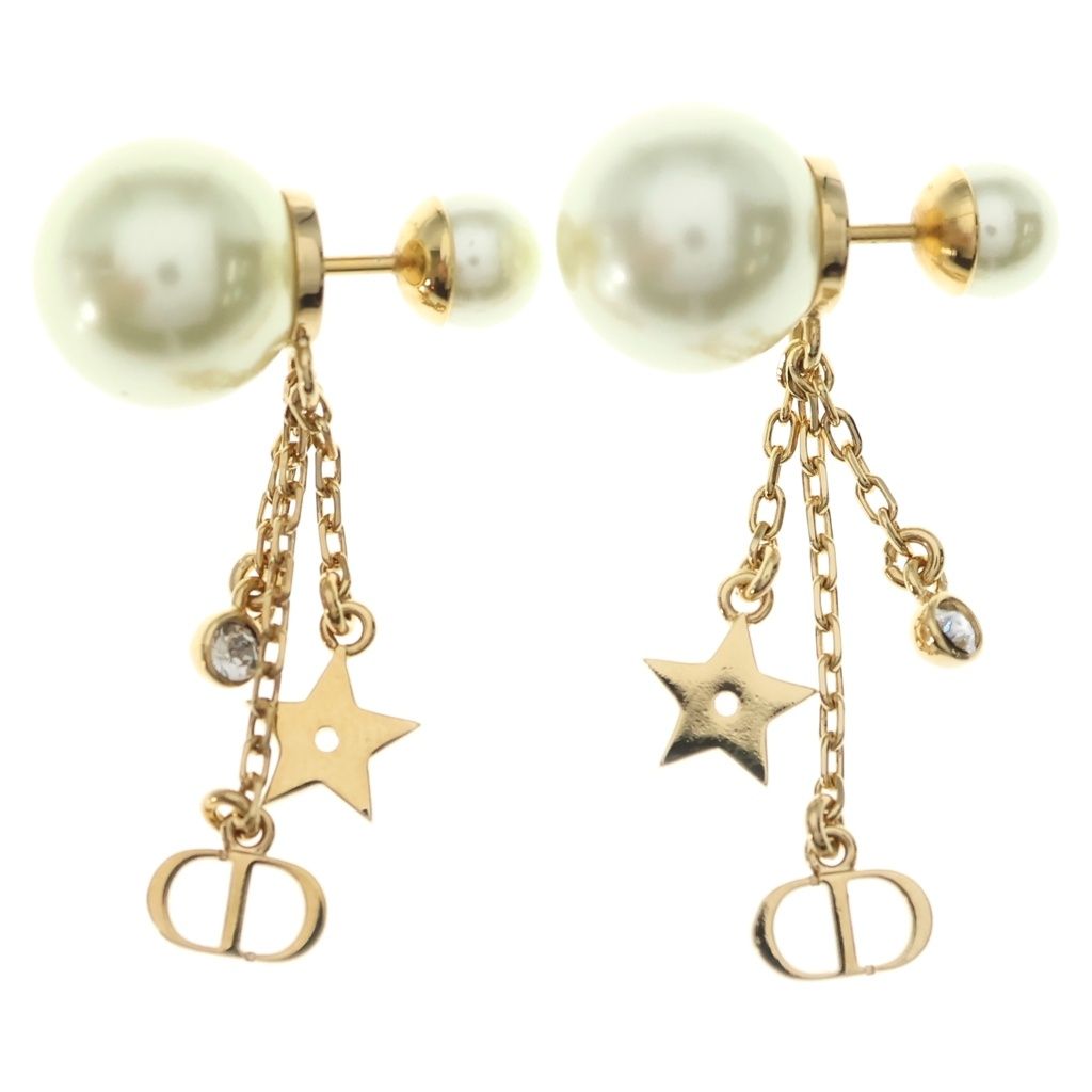 Dior CD Logo Pearl Rhinestone Earrings Gold