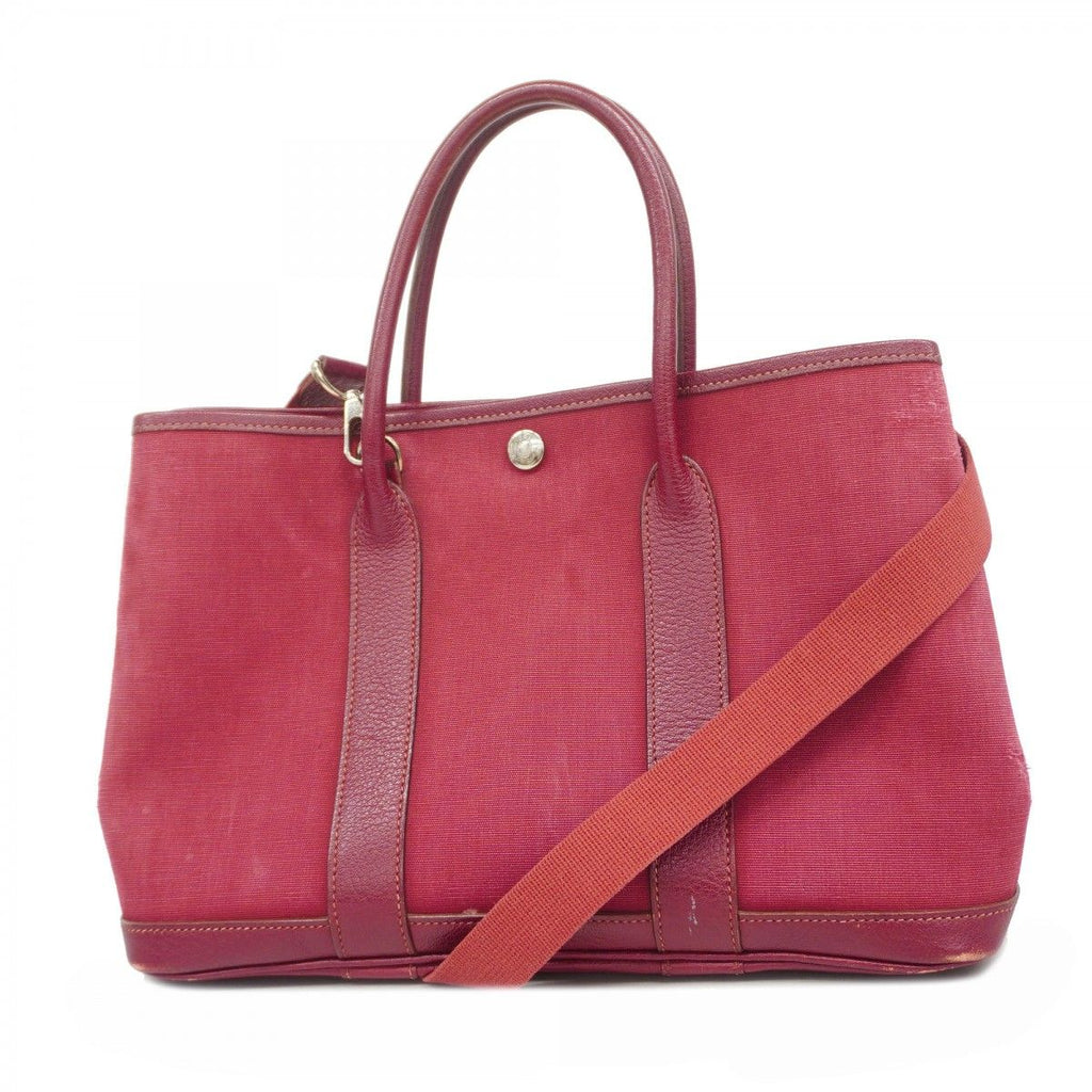 Hermes Handbag Garden Party TPM Toile Officier Rouge Ash Silver 2-Way