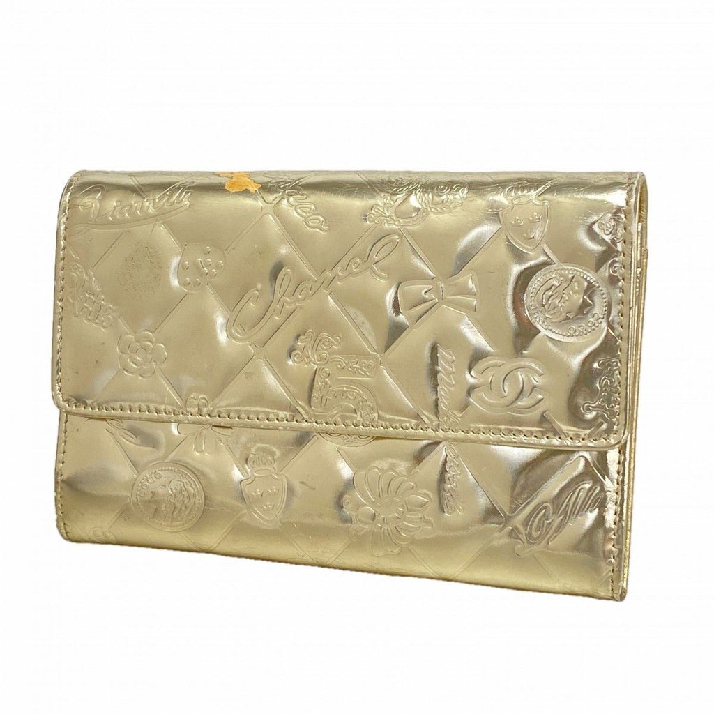 Chanel Wallet Icon Patent Leather Champagne Gold