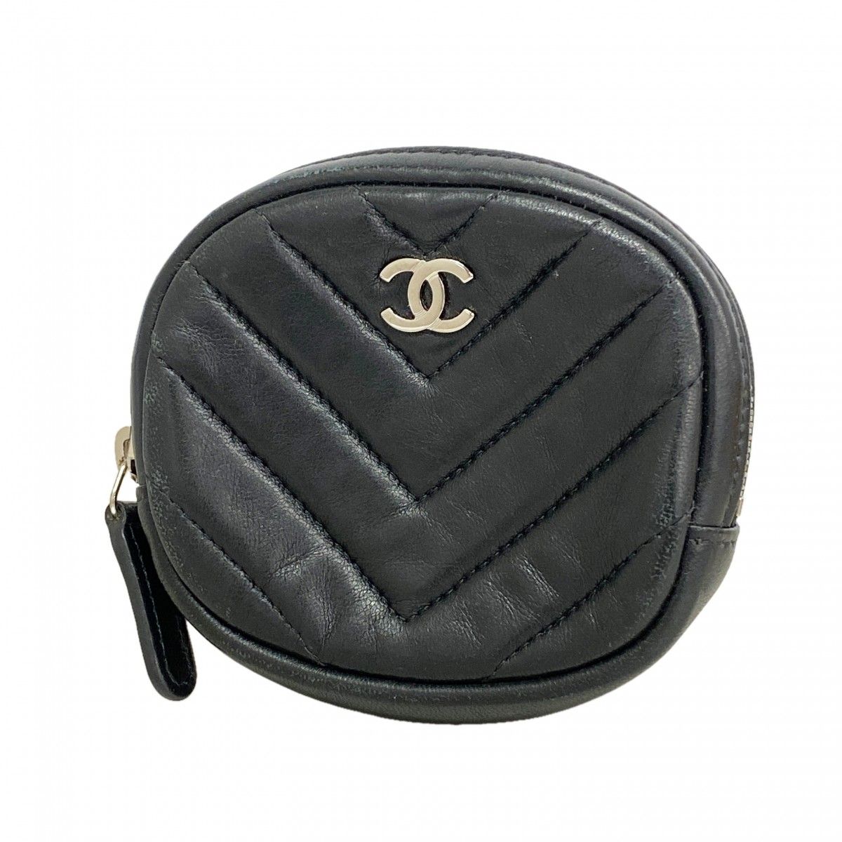 Chanel Coin Case Stitch Lambskin Black Silver