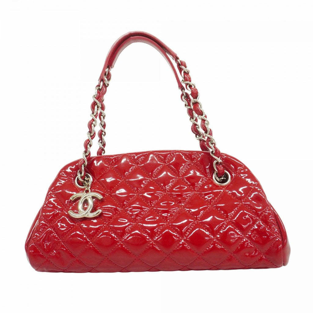 Chanel Handbag Mademoiselle Patent Leather Red Silver