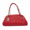 Chanel Handbag Mademoiselle Patent Leather Red Silver