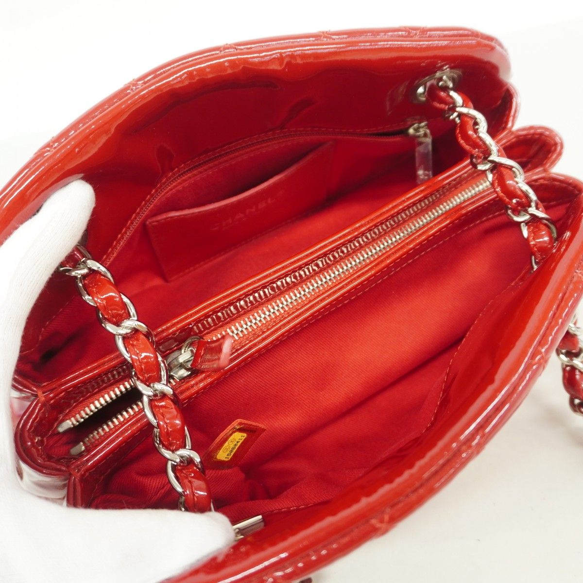 Chanel Handbag Mademoiselle Patent Leather Red Silver — view 4